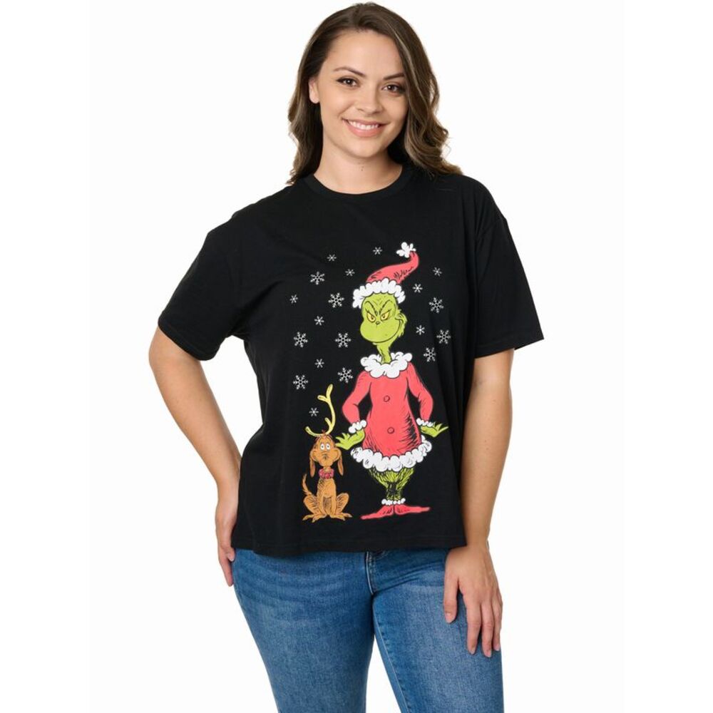 New Dr. Seuss The Grinch & Max T-Shirt Women's Plus Size Christmas